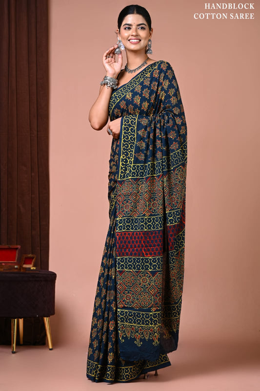 Rajasthan Traditional Hand Block Print Cotton Saree