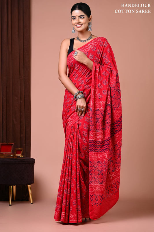 Elegant Hand Block Printed Cotton Saree Collection