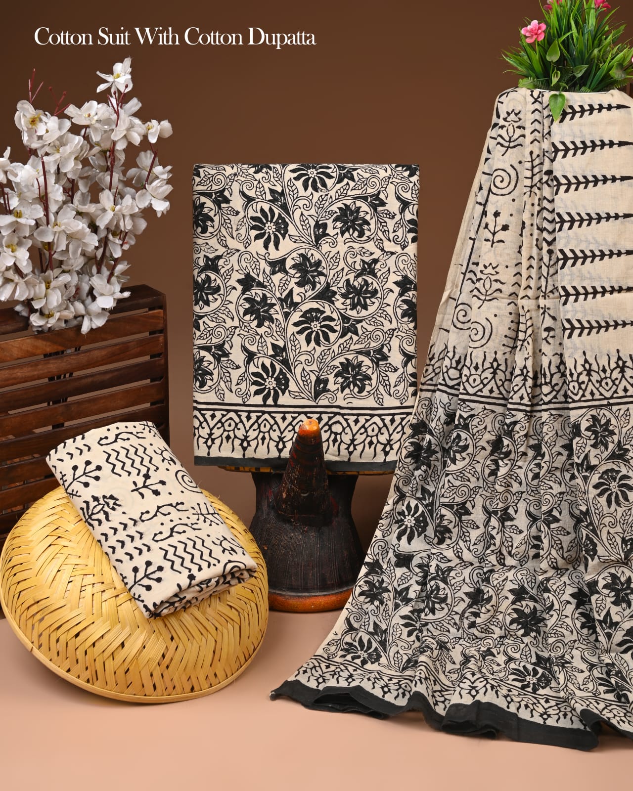 Hand Block Print Pure Cotton Suit Set with Cotton Dupatta