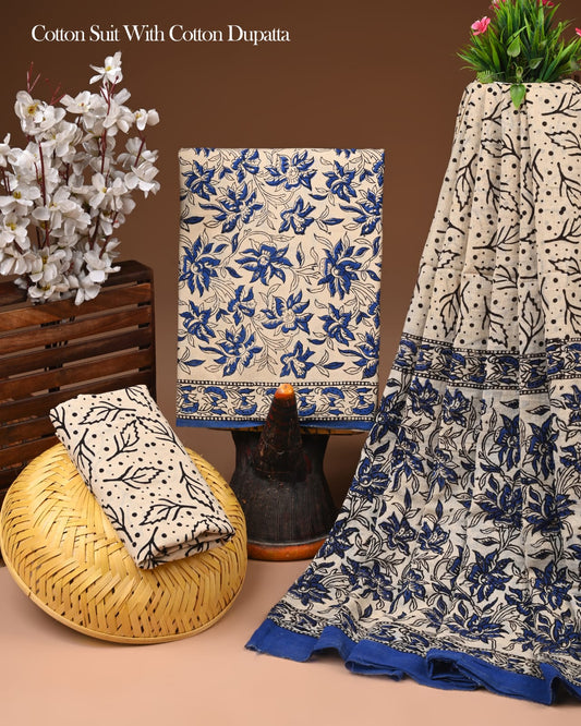 Elegant Handcrafted Block Print Cotton Suit with Cotton Dupatta