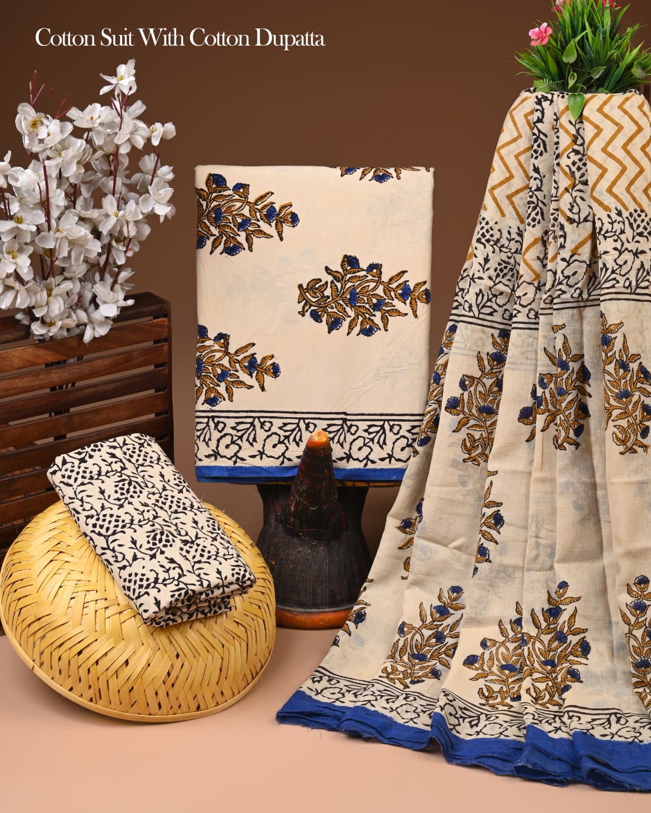 Women's Premium Hand Block Print Cotton Suit Set with Dupatta