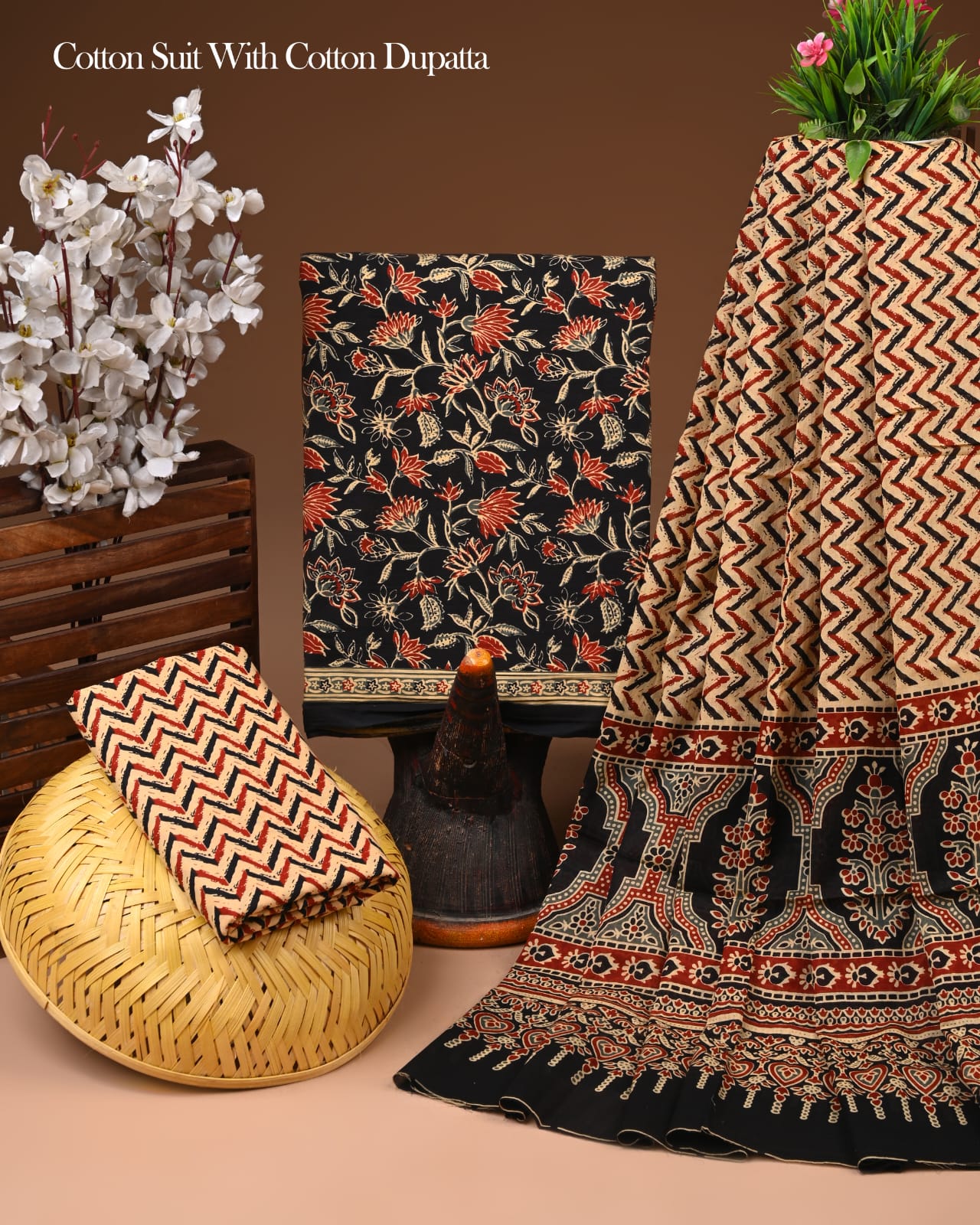 Jaipur Hand Block Print Cotton Suit with Soft Cotton Dupatta