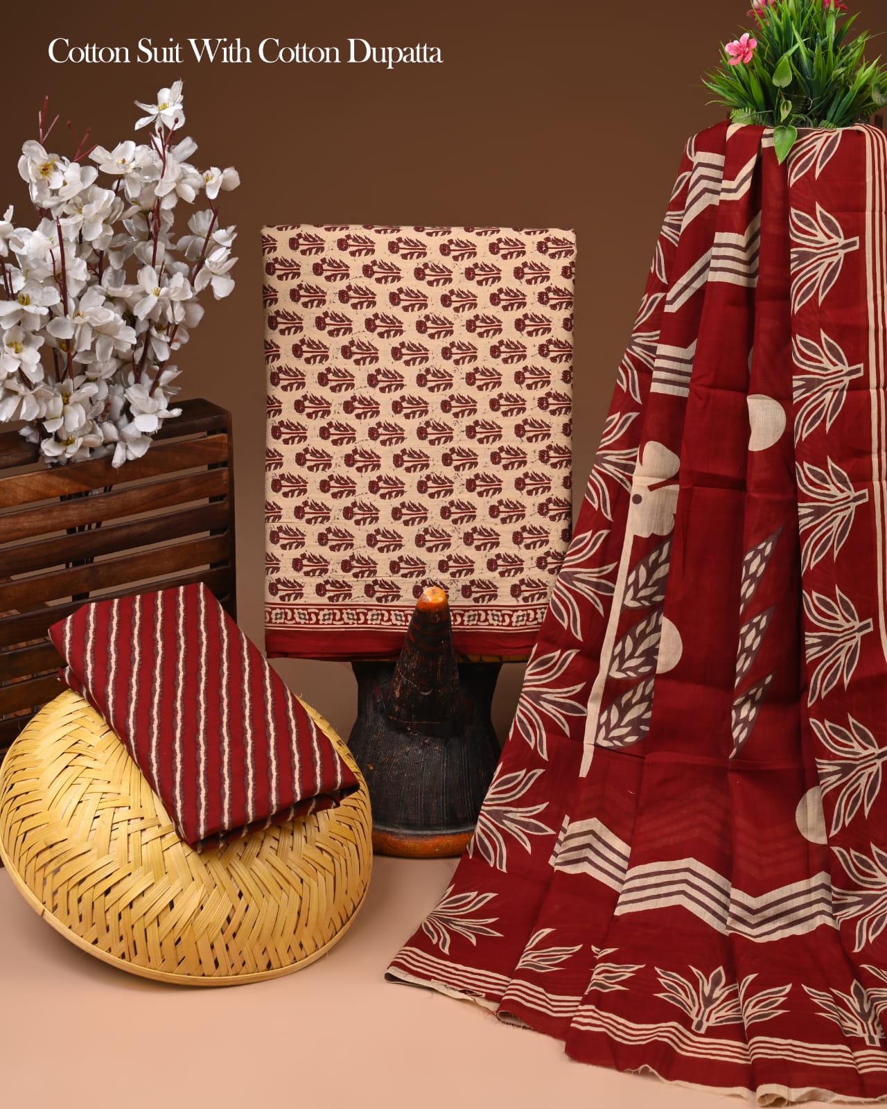 Ethnic Hand Block Printed Cotton Suit with Comfortable Cotton Dupatta