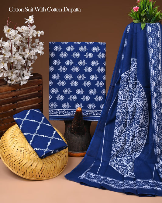 Daily Wear Hand Block Print Cotton Suit with Cotton Dupatta