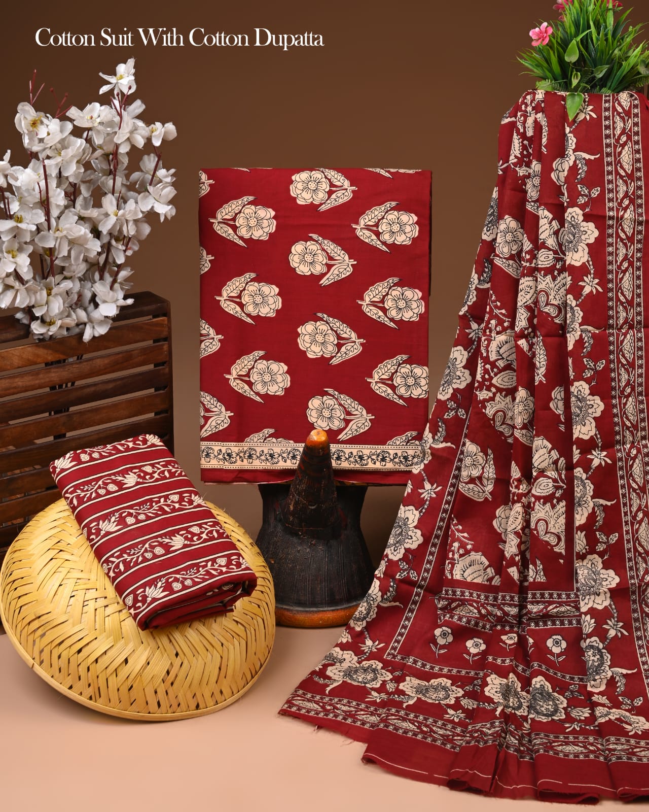 Authentic Jaipur Block Print Cotton Suit with Cotton Dupatta