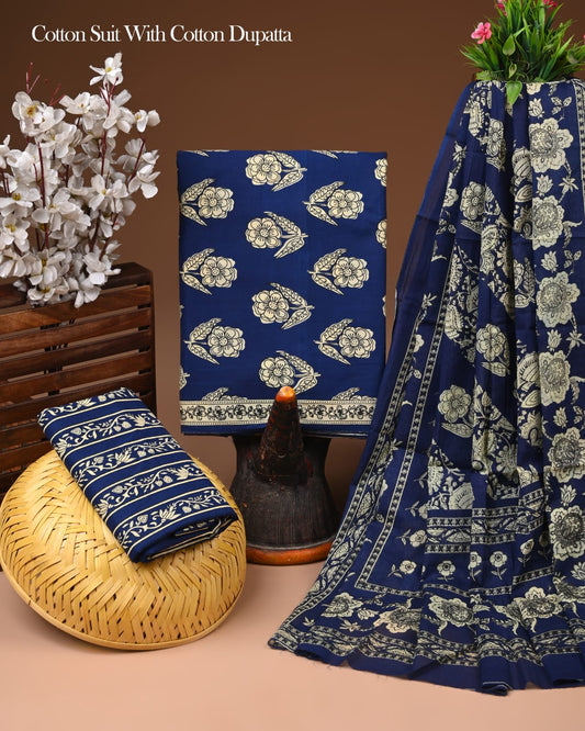Elegant Handcrafted Block Print Cotton Suit with Cotton Dupatta