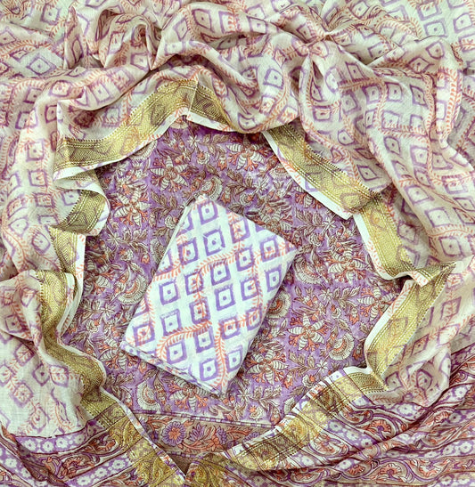 Exclusive Hand Block Print Maheshwari Silk Suit Set