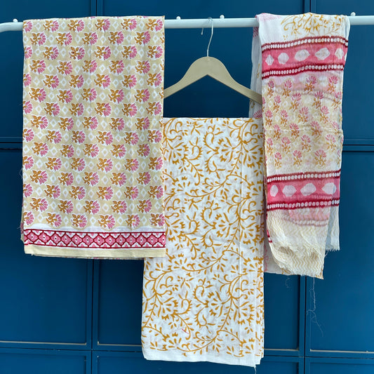 Sanganeri Hand Print Cotton Suit With Chiffon Dupatta (55)