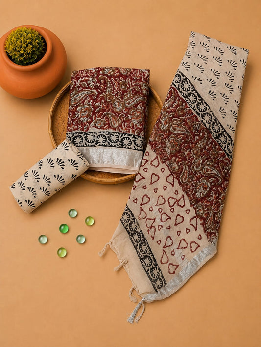Exclusive Hand Block Printed Lilen Suit With Lilen Dupatta