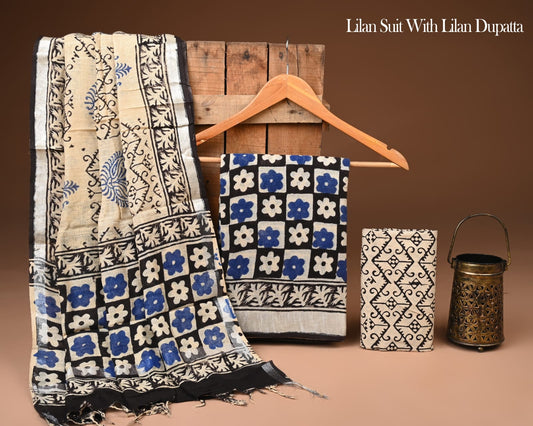 Hand Block Print Lilen Suit With Lilen Dupatta