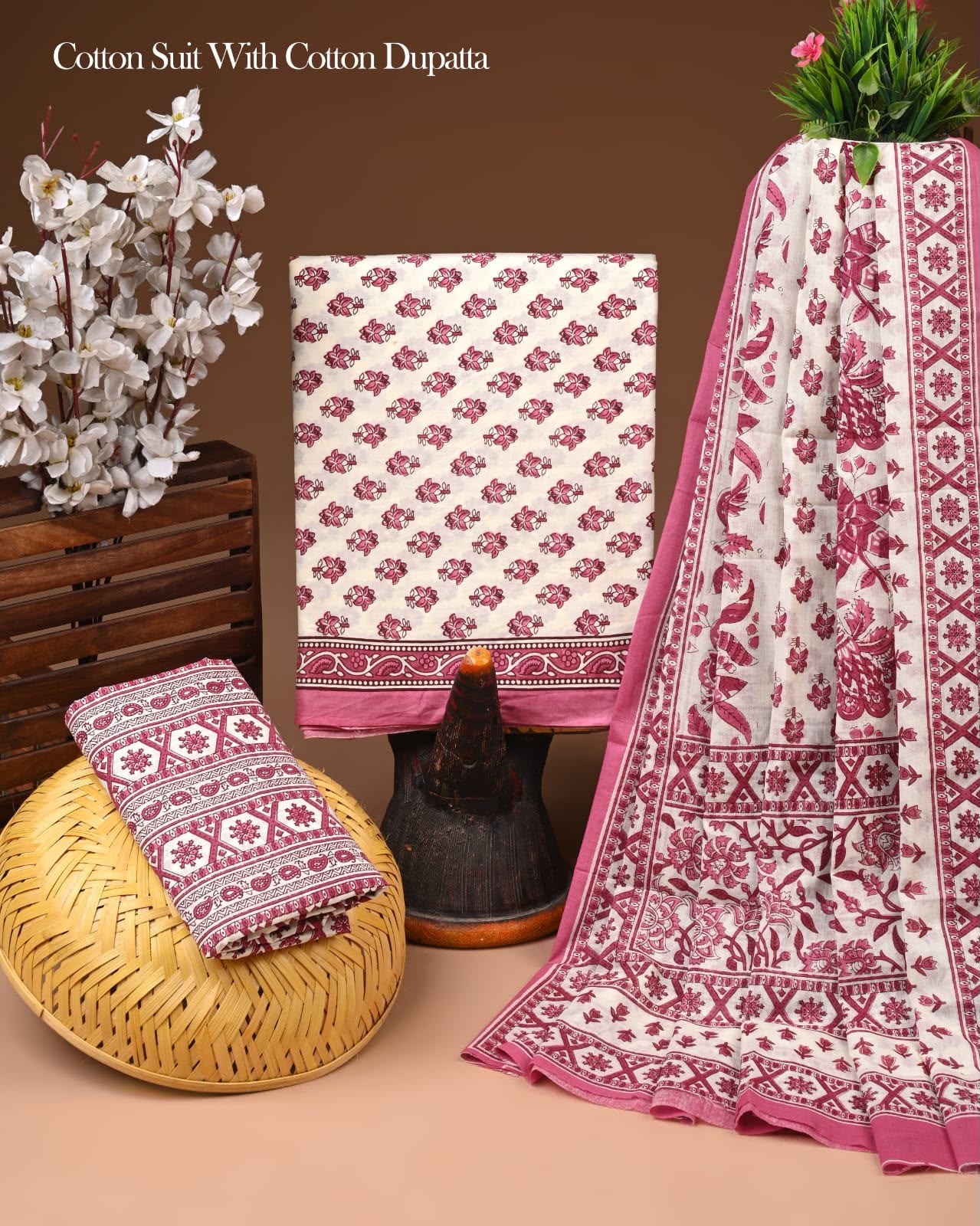 Hand Block Print Pure Cotton Suit Set with Cotton Dupatta