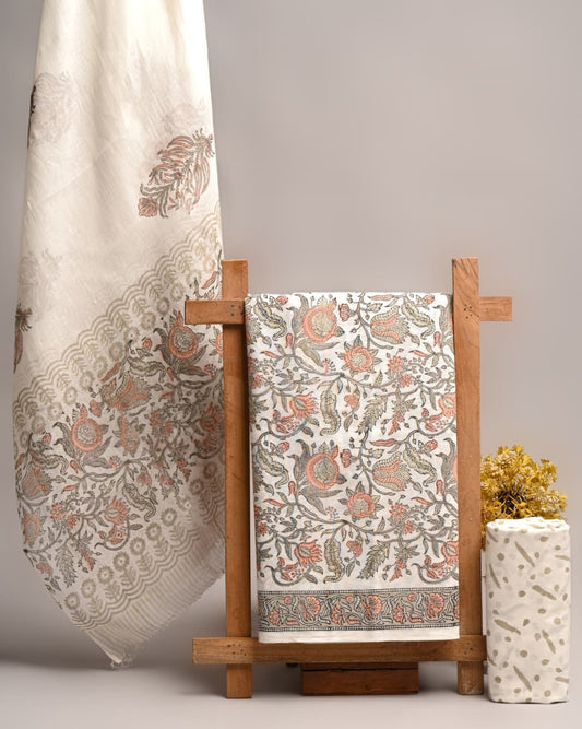 Premium Hand Block Printed Cotton Suit With Mulmul Dupatta