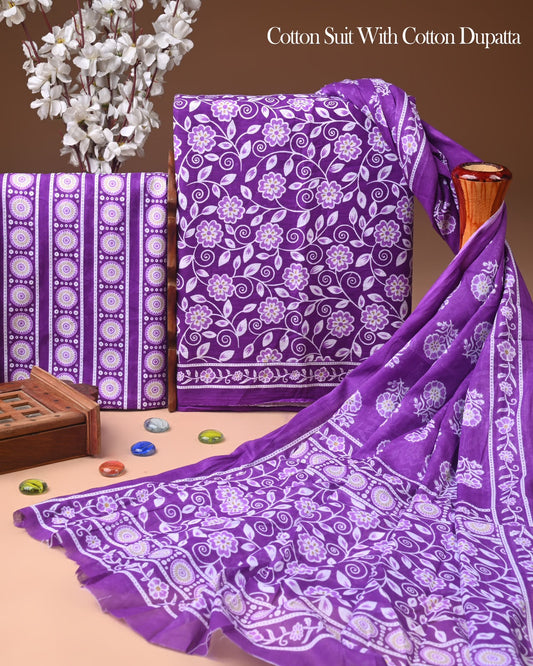 Hand Block Printed Soft Cotton Suit Set With Mulmul Dupatta 4