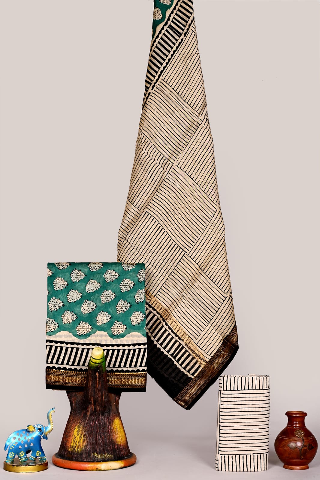Exclusive Hand Block Print Maheshwari Silk Suit Set