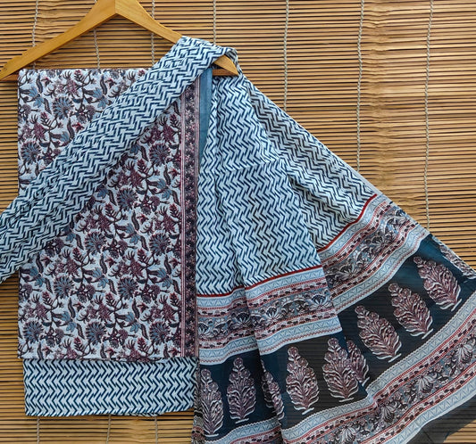 Premium Hand Block Printed Cotton Suit With Mulmul Dupatta