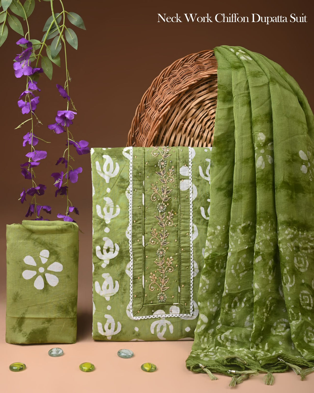 Premium Cotton Gota Patti Work Suit With Chiffon Dupatta