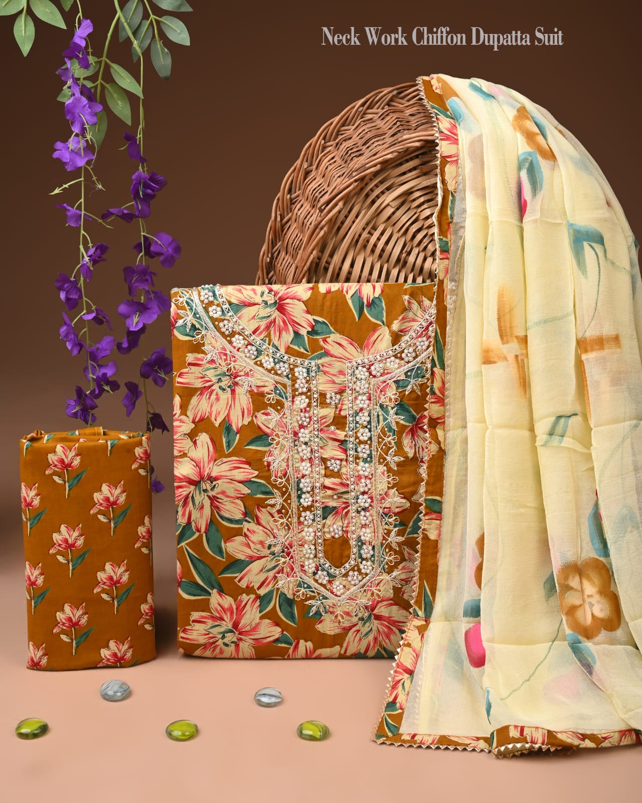 Premium Cotton Gota Patti Work Suit With Chiffon Dupatta