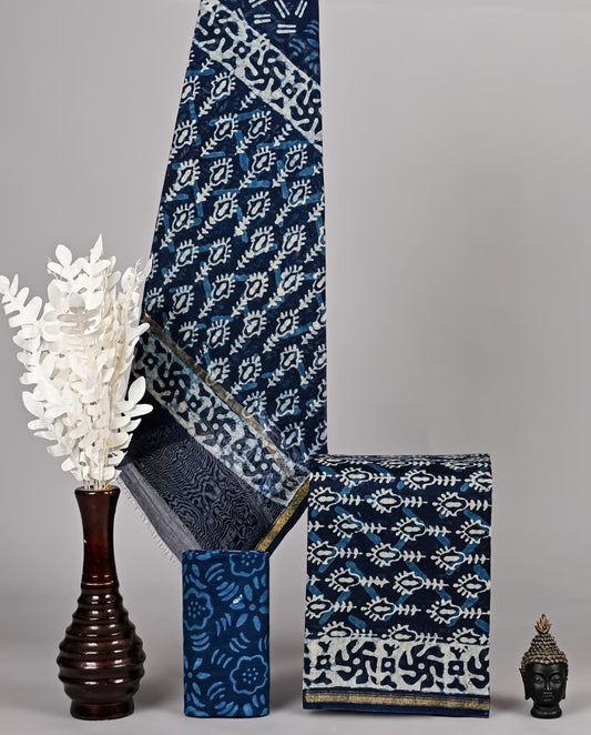 Royal Hand Block Print Chanderi Silk Suit Set