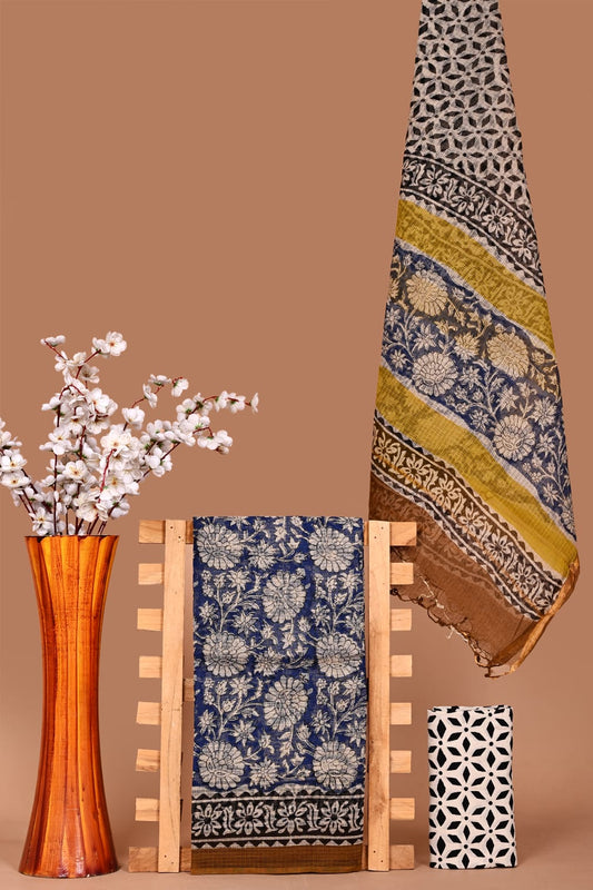 Designer Hand Block Printed Kota Cotton Suit Fabric Set