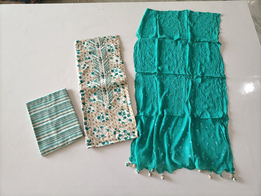 Exclusive Cotton Gota Patti Work Suit With Ciffon Dupatta