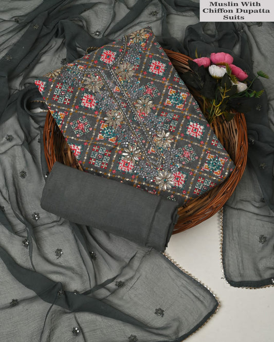 Multicolor Muslin Suit with Heavy Jardozi Work (PCVMSD11)