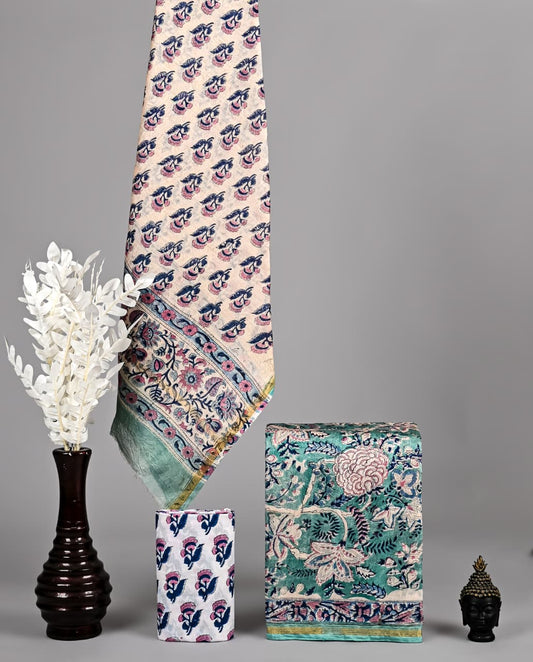 Handcrafted Chanderi Silk Suit With Traditional Print
