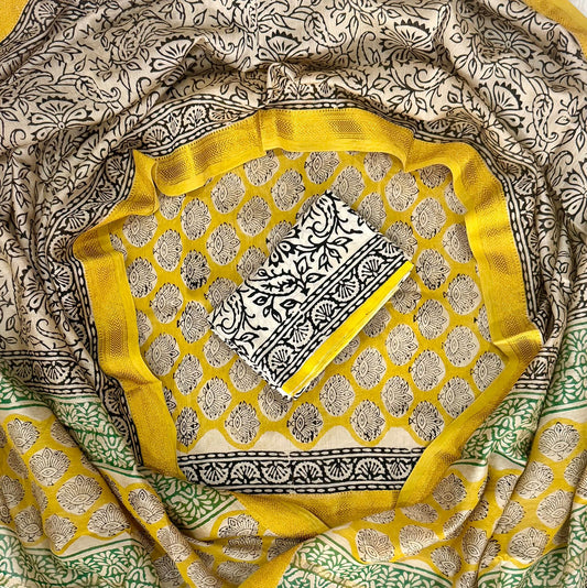 Premium Hand Block Printed Maheshwari Silk Geecha Border