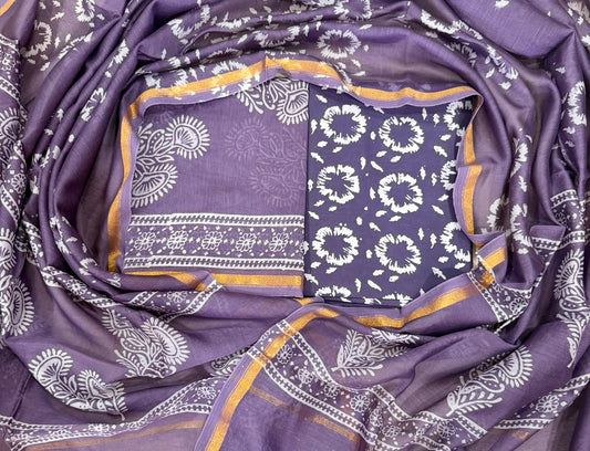 New Hand Block Print Chanderi Silk Suit Set