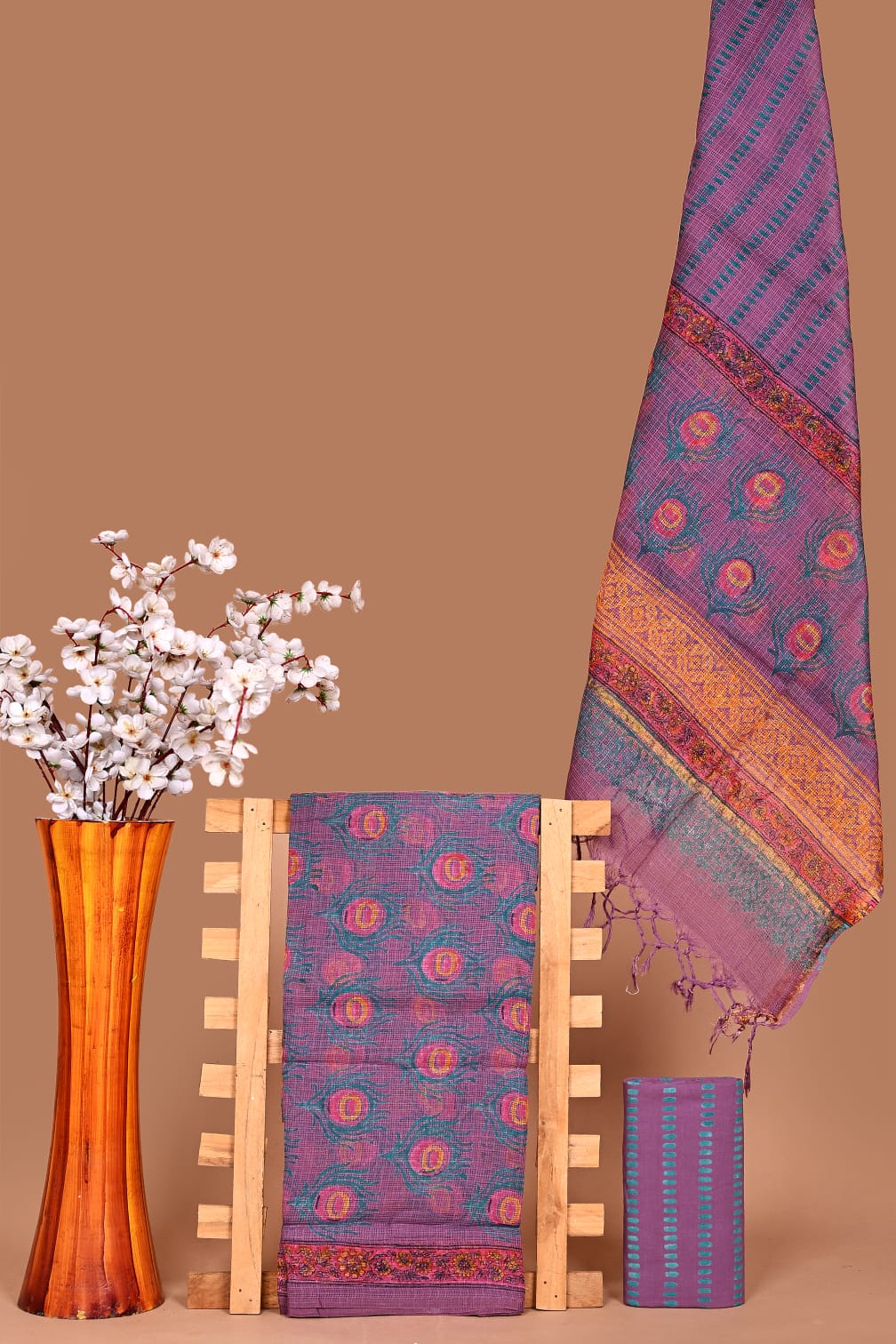 Premium Kota Cotton Hand Block Print Dress Material with Dupatta