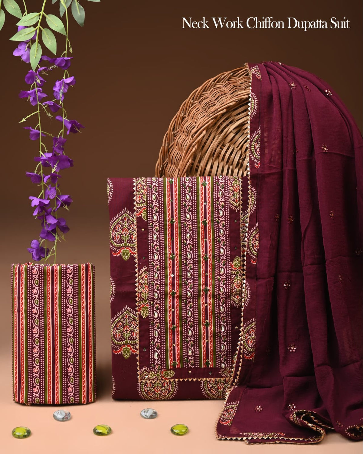 Pure Cotton Gota Pati Work Suit With Chiffon Dupatta