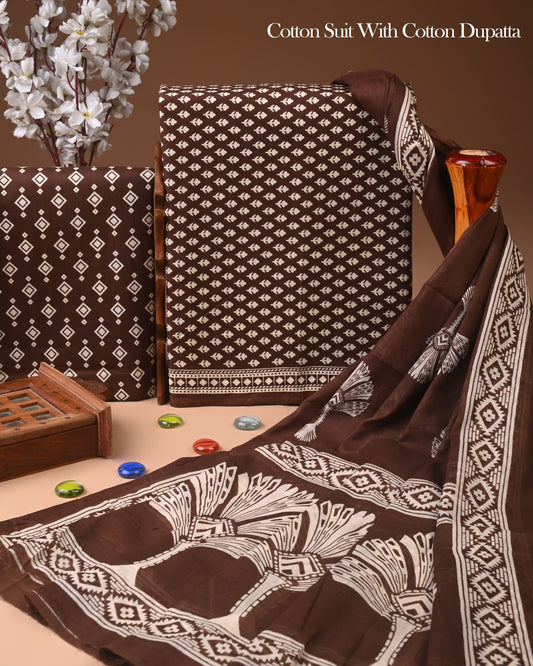 Premium Hand Block Printed Cotton Suit With Mulmul Dupatta 59