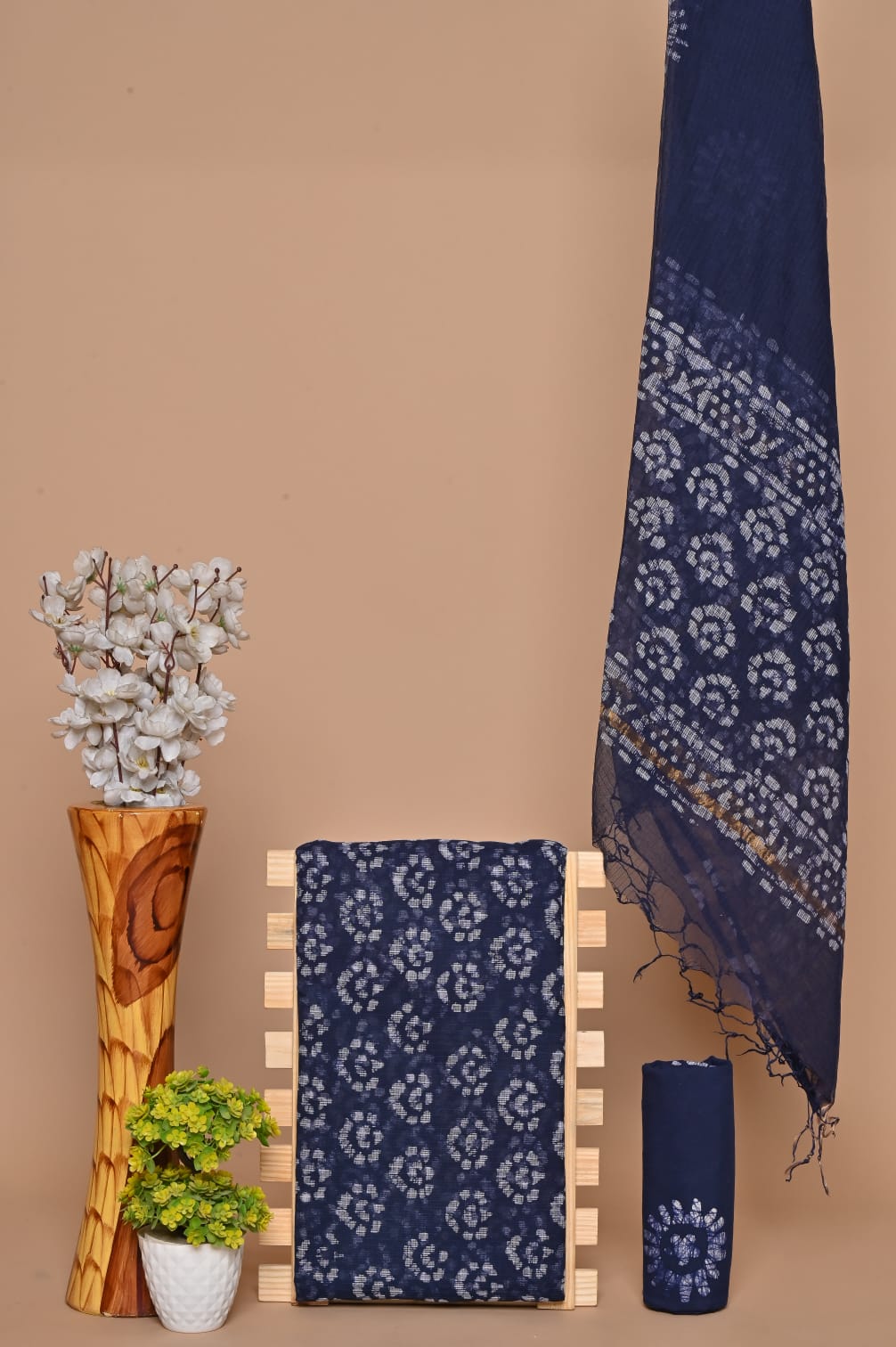 Soft Kota Cotton Dress Material with Hand Block Print & Cotton Bottom