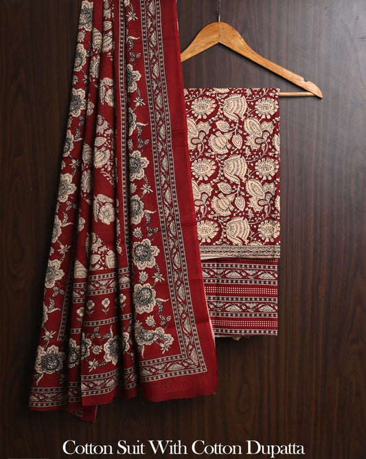 Elegant Handcrafted Block Print Cotton Suit with Cotton Dupatta
