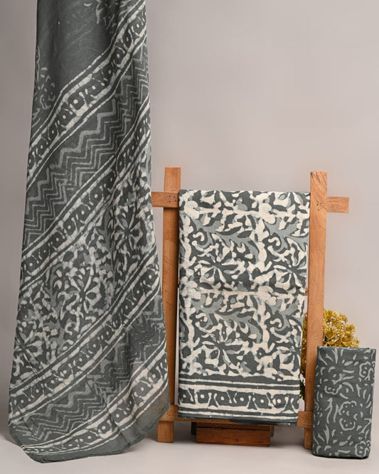 Traditional Hand Block Printed Cotton Suit with Matching Cotton Dupatta 36