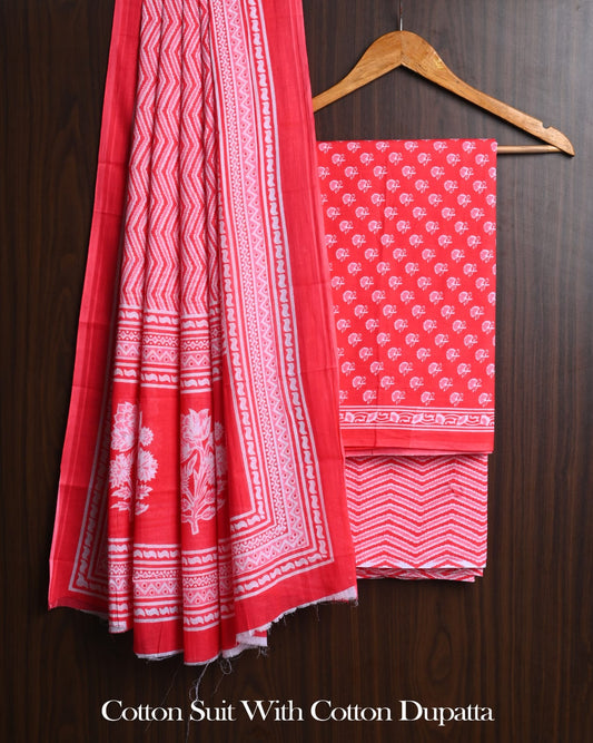 Elegant Handcrafted Block Print Cotton Suit with Cotton Dupatta