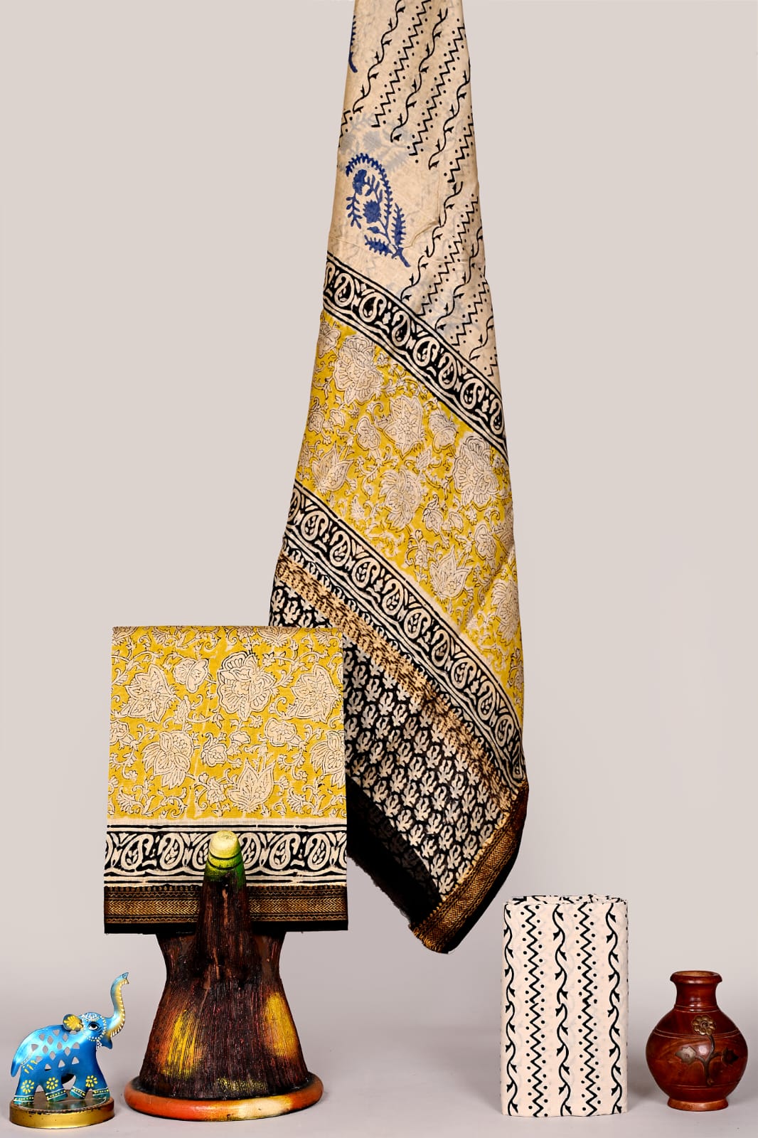 Bagru Hand Block Print Maheshwari Silk Suit Set