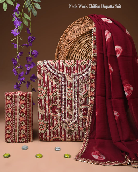 Organic Cotton Gota Patti work Suit With Chiffon Dupatta