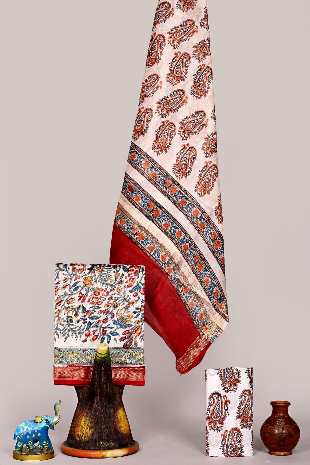 Bagru Hand Block Print Maheshwari Silk Suit