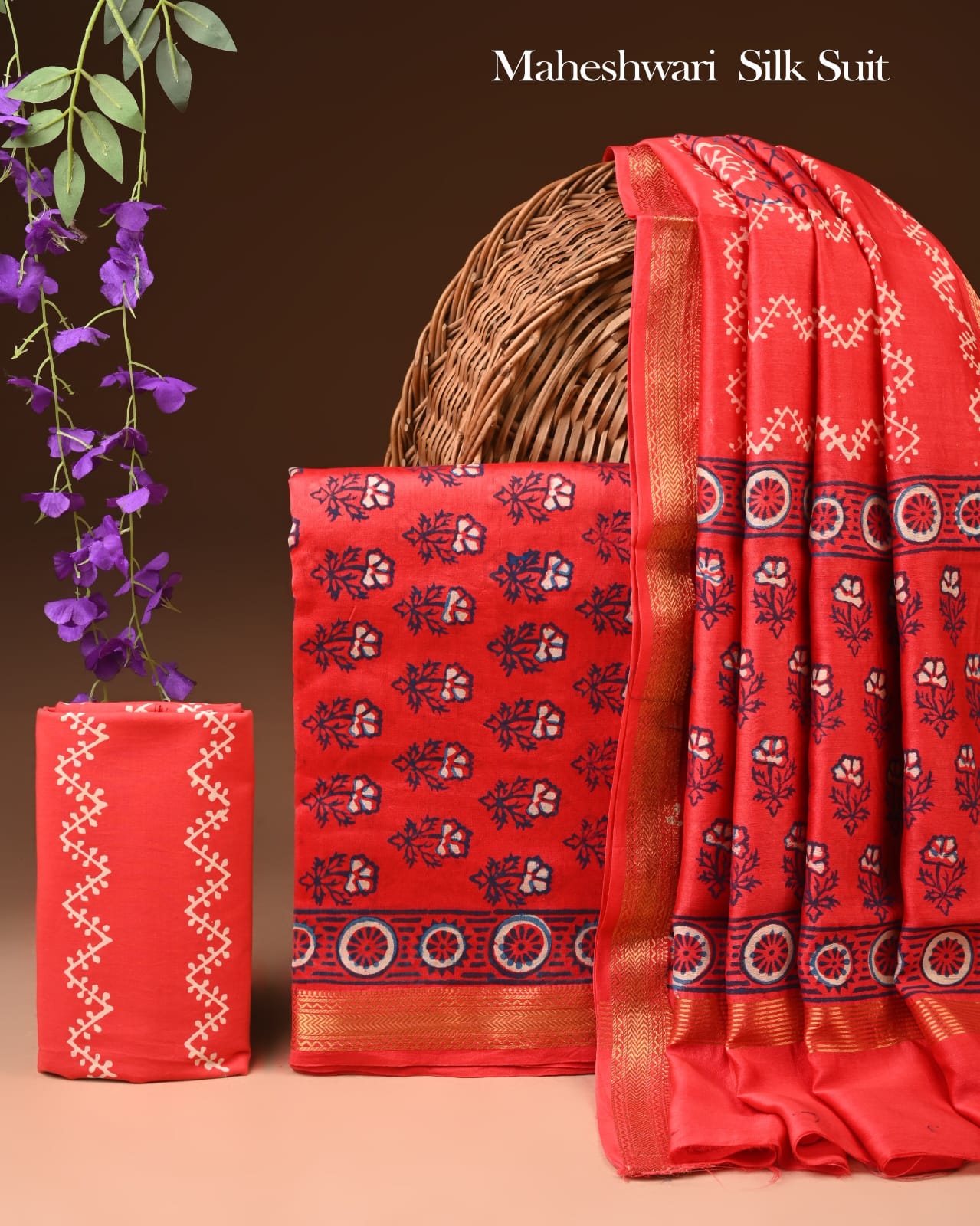 New Hand Block Print Maheshwari Silk Suit