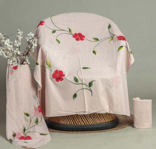 Premium Hand Print Cotton Suit With Chiffon Dupatta