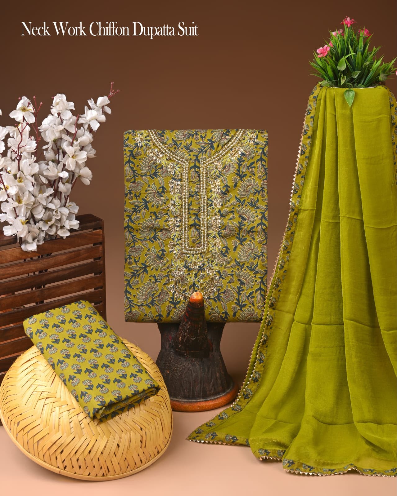 Soft Cotton Gota Patti work Suit With Chiffon Dupatta