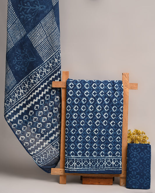Hand Block Printed Soft Cotton Suit Set With Mulmul Dupatta 69