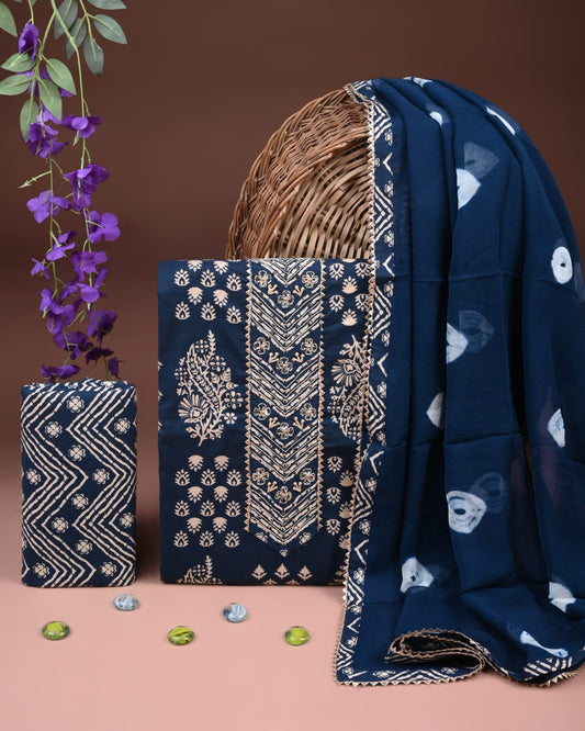 Soft Cotton Gota Patti Work Suit With Chiffon Dupatta