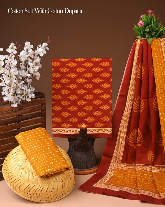 Ethnic Hand Block Printed Cotton Suit with Comfortable Cotton Dupatta