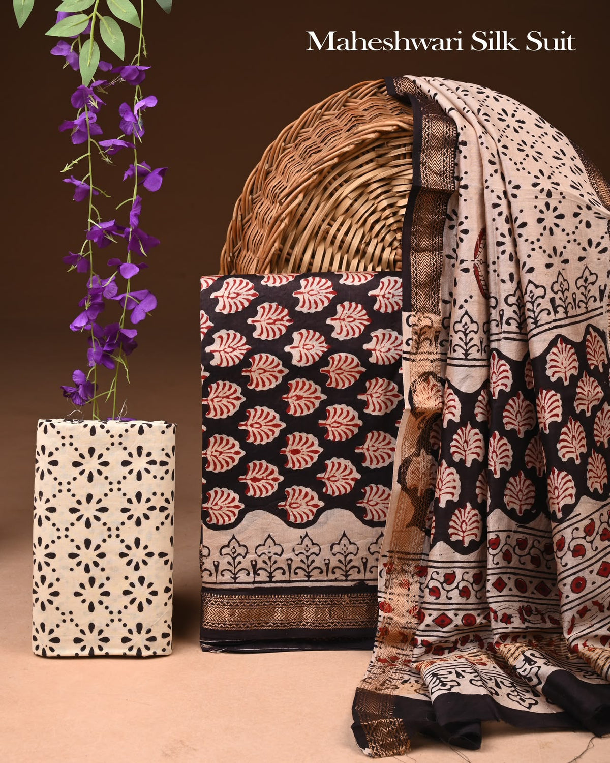 New Hand Block Print Maheshwari Silk Suit