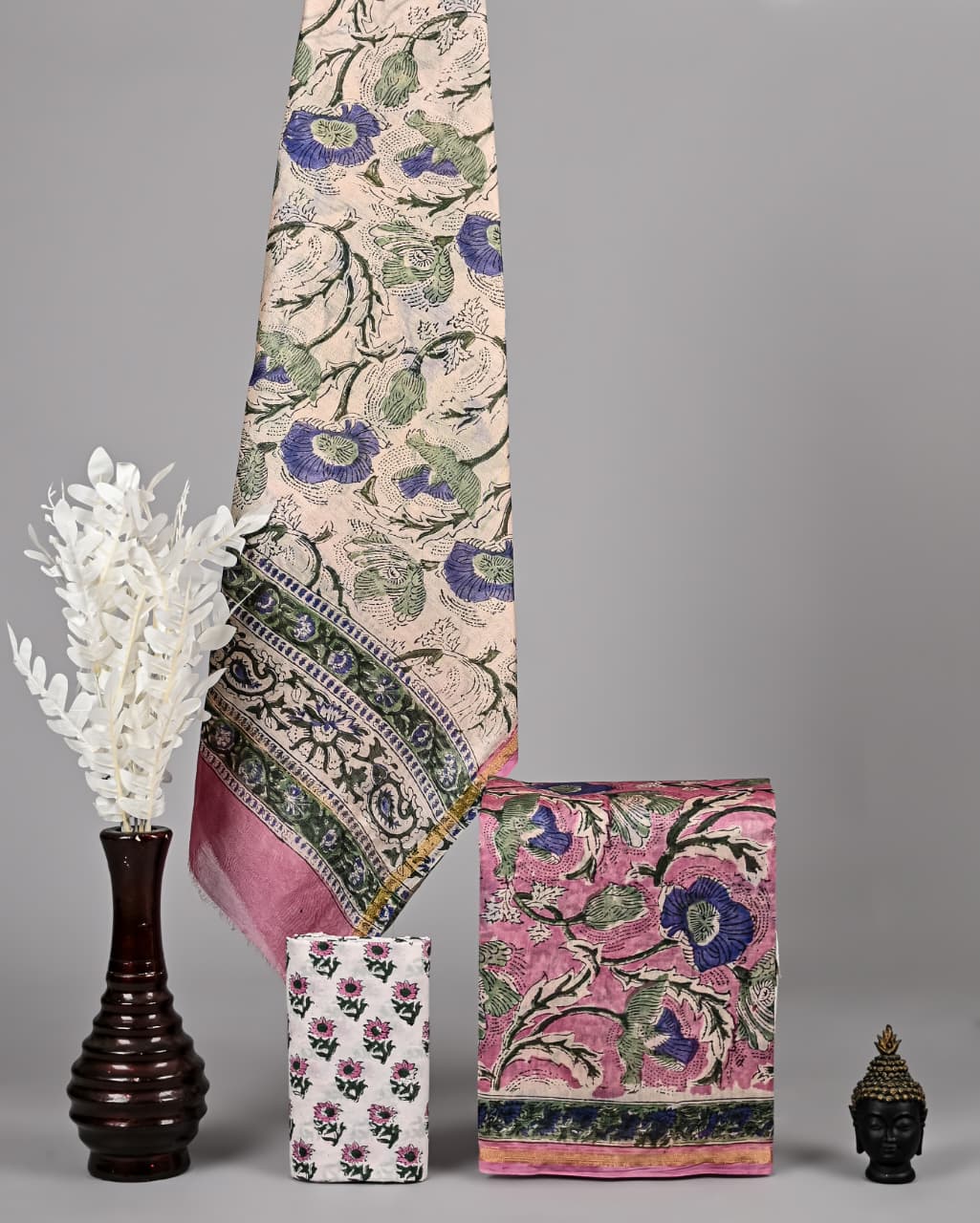 Premium Hand Print Chanderi Silk Suit set