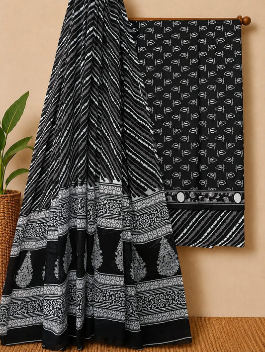 Hand Block Printed Soft Cotton Suit With Mulmul Dupatta 46