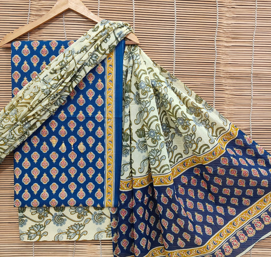 Bagru Hand Blcok Print Cotton Suit with Cotton Dupatta