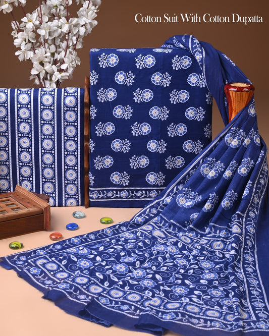 Bagru Print Soft Cotton Suit Set With Mulmul Dupatta 6