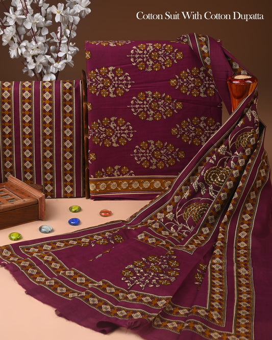Sanganeri Printed Soft Cotton Suit Set With Mulmul Dupatta 84